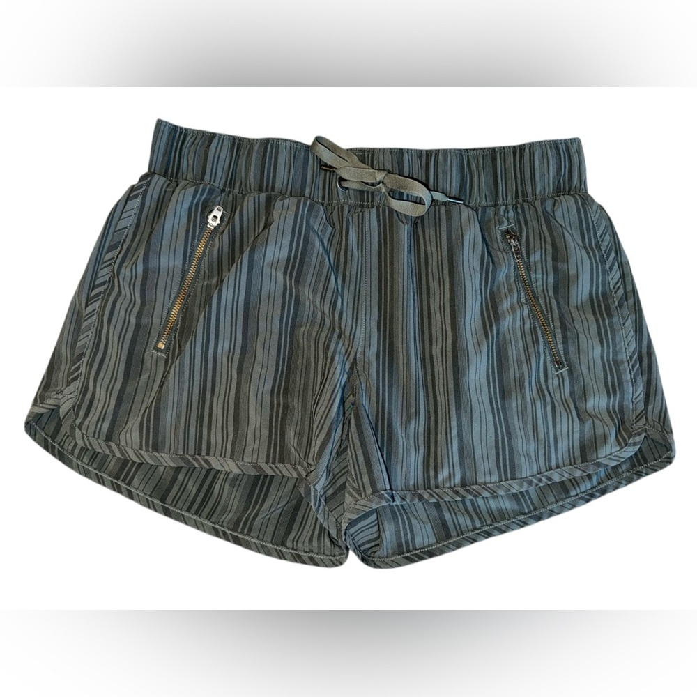 ATHLETA Women’s Sway Olive Green Striped Running Shorts, Medium